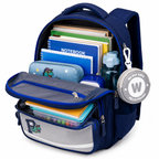 Sac à Dos Scolaire Enfant Wldkids Bleu - Classes de CE & CM – Grande Capacité avec Trousse Ronde Amovible