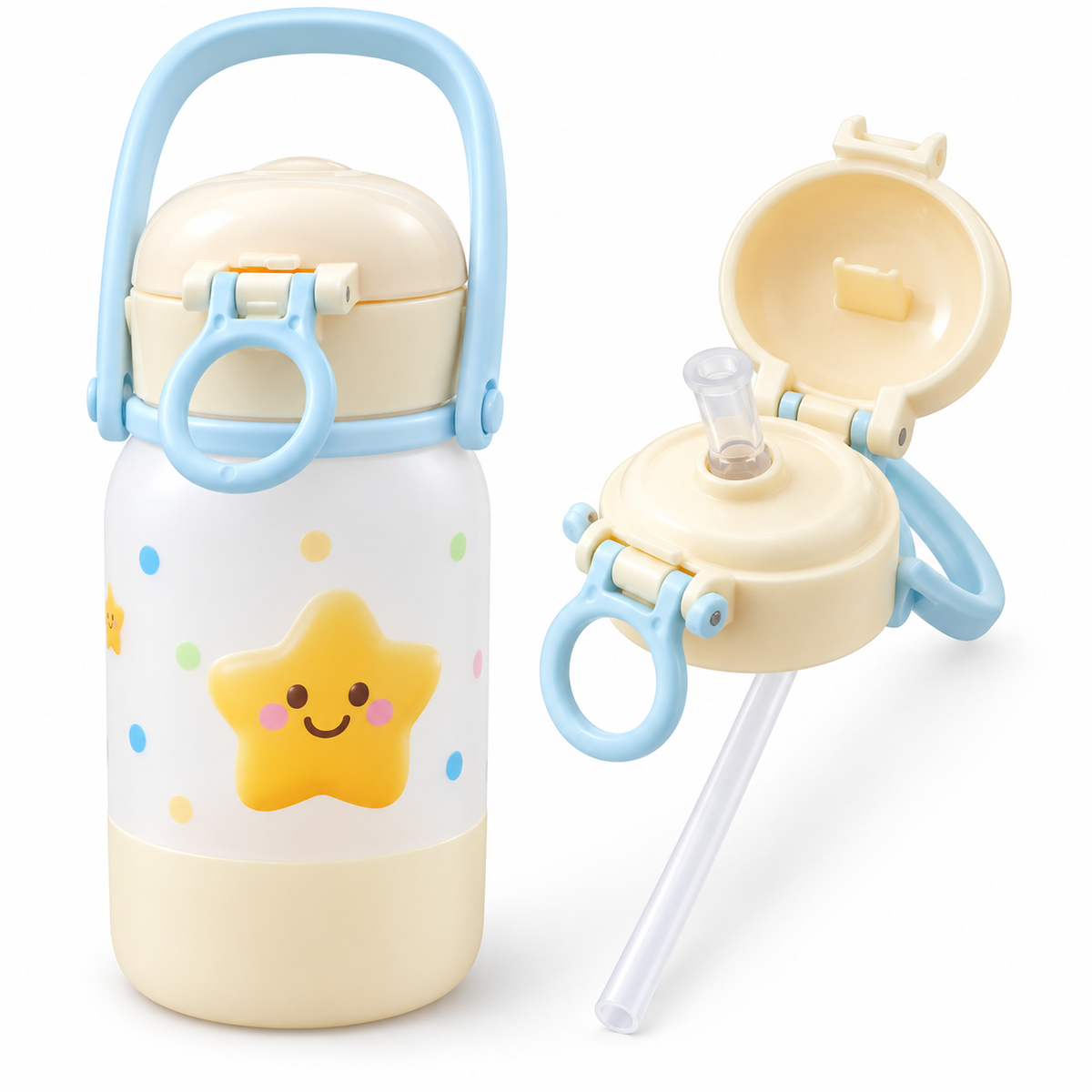 Gourde Enfant avec Paille, Poignée et Couvercle – Motif Étoile - 500 ml