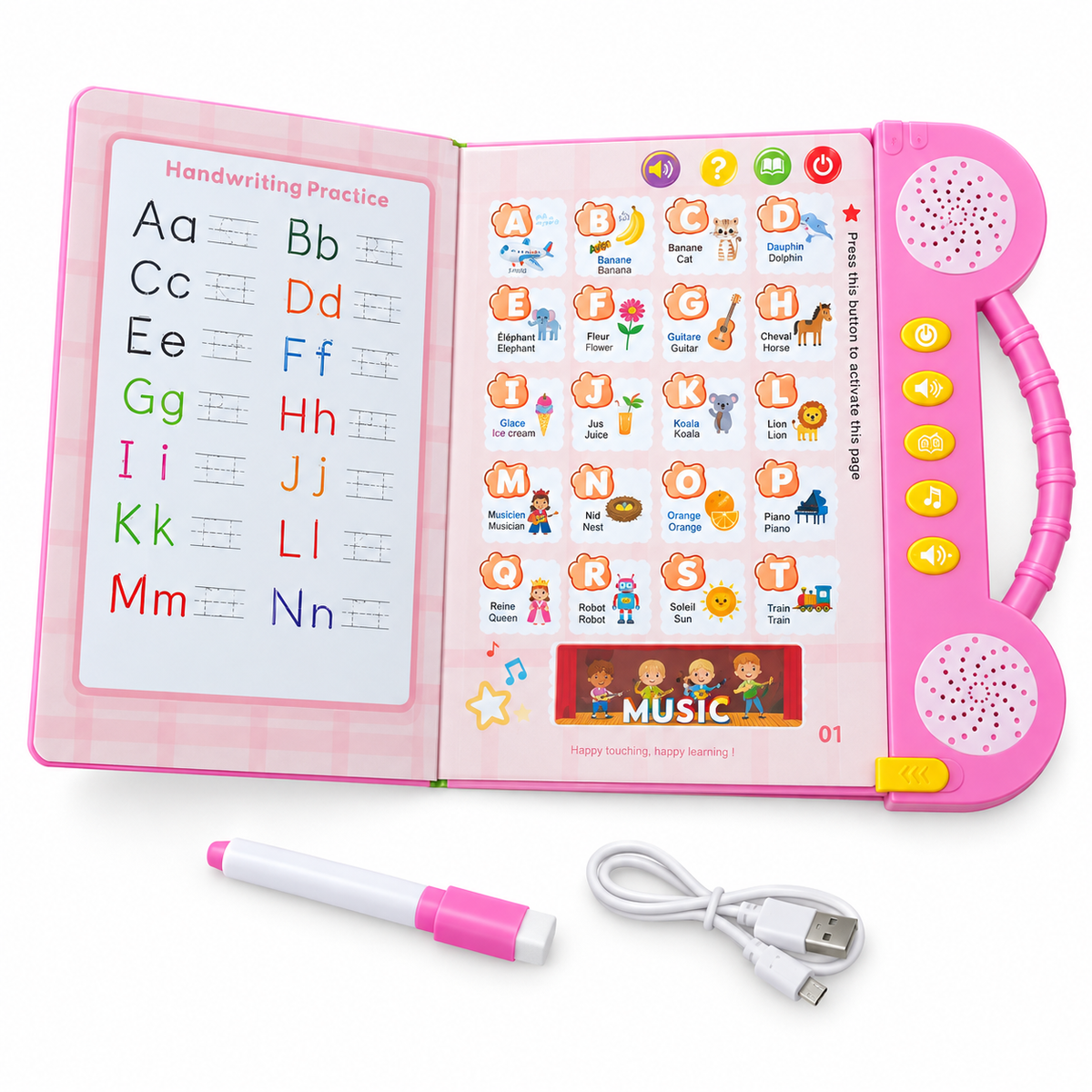 Livre Éducatif Électronique Bilingue Français–Anglais – 180+ Mots – Rose – Dès 3 Ans - Rechargeable