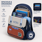 Sac à Dos Scolaire Wldkids - Classes de CE1 & CE2 – Bleu & Gris – Grande Capacité avec Trousse Ronde Amovible