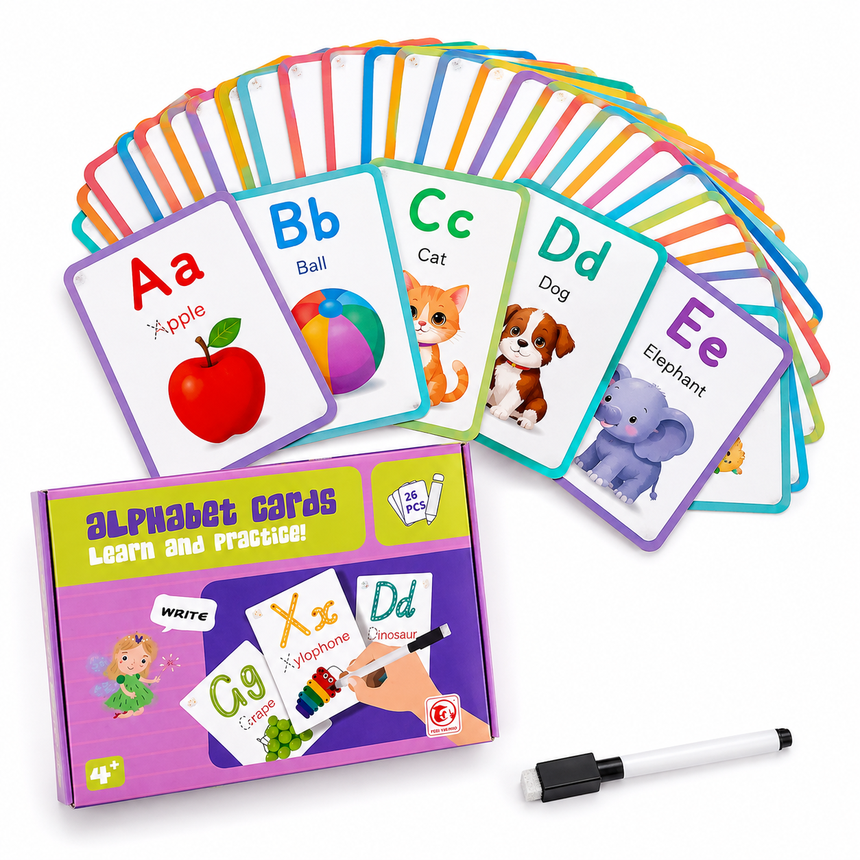 Cartes Alphabet Effaçables – Apprendre & Tracer les Lettres – 26 pièces