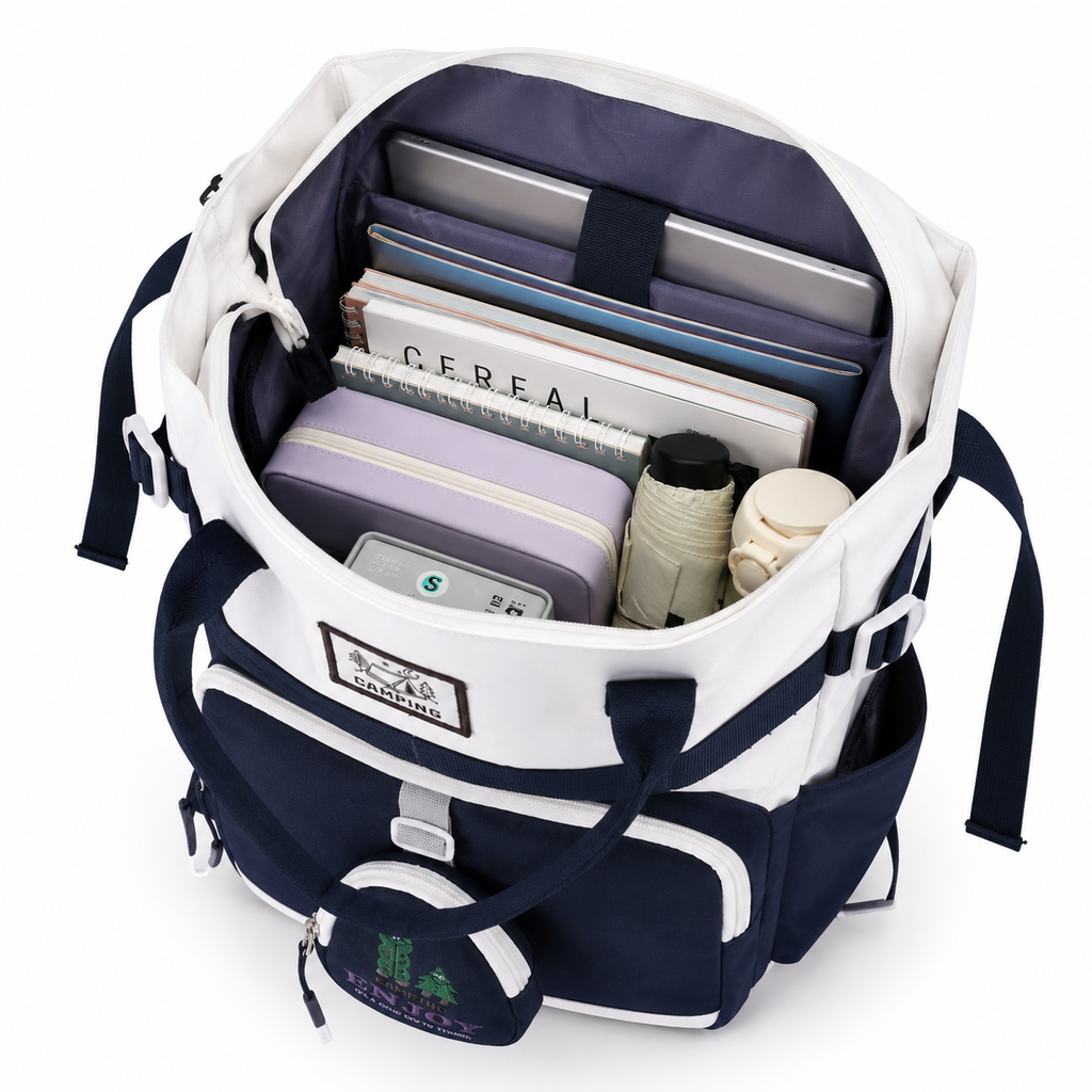 Sac à Dos Scolaire Fille Style Coréen - Bleu Blanc – Collège et Lycée