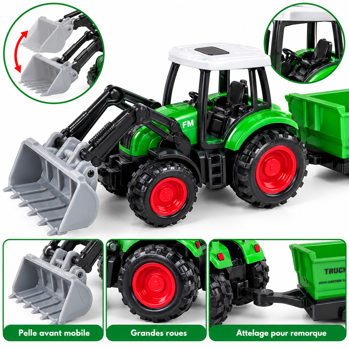 Set Ferme avec Tracteur Métal, Remorque, Animaux & Accessoires – 3 Ans+