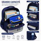 Sac à Dos Scolaire Enfant Dinosaure Bleu Marine & Bleu Royal - Classes de CM – Grande Capacité – Dos Respirant – Bretelles Rembourrées
