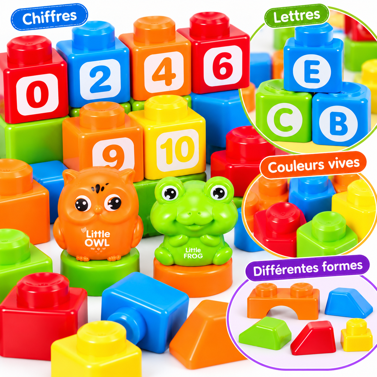 Sac de Blocs de Construction Enfant – 28 Pièces – Chiffres, Lettres & Figurines – 3 Ans+