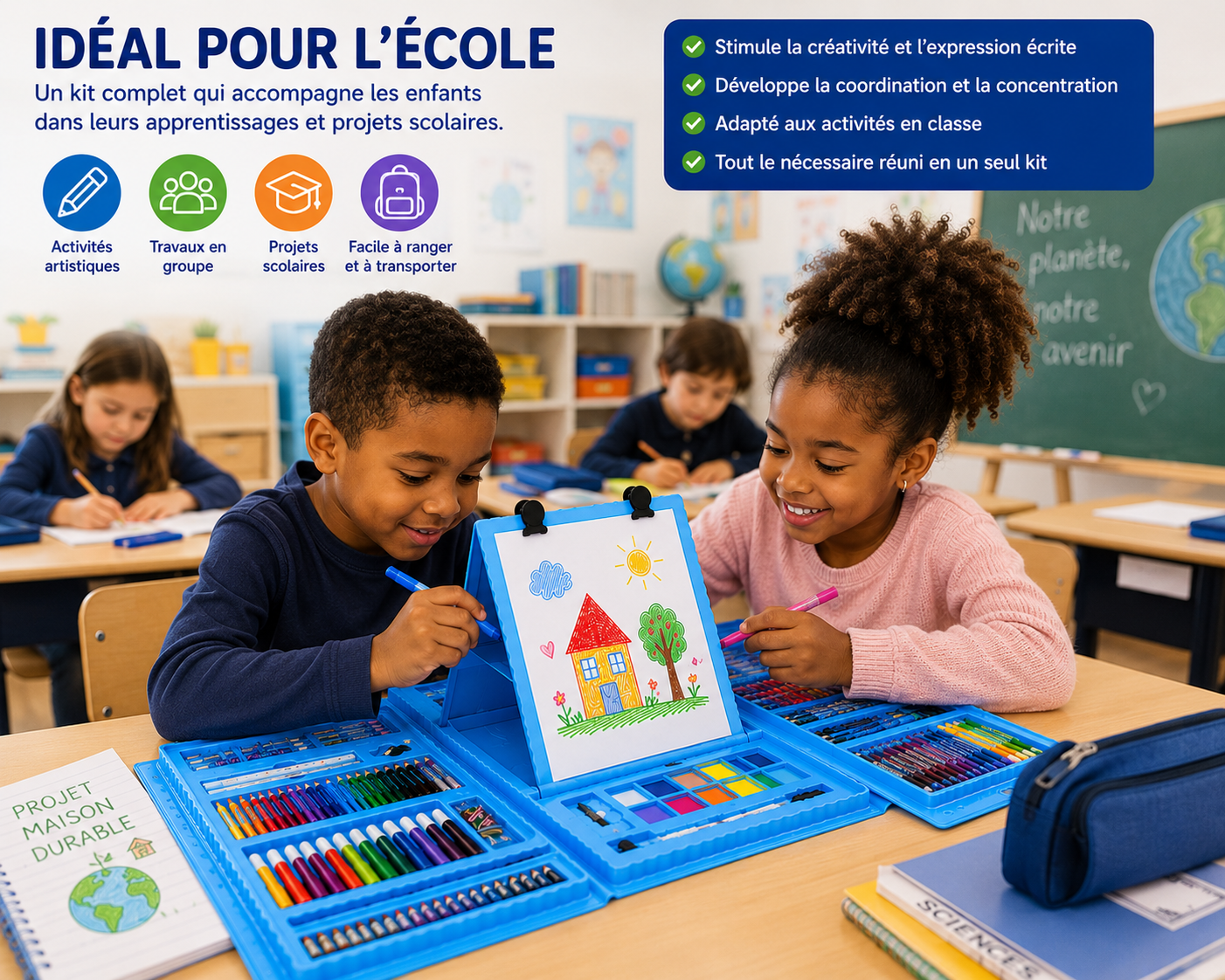 Coffret Dessin & Peinture Super Mega Art Set 208 Pièces – Kit Créatif Complet pour Enfants 3 Ans et +