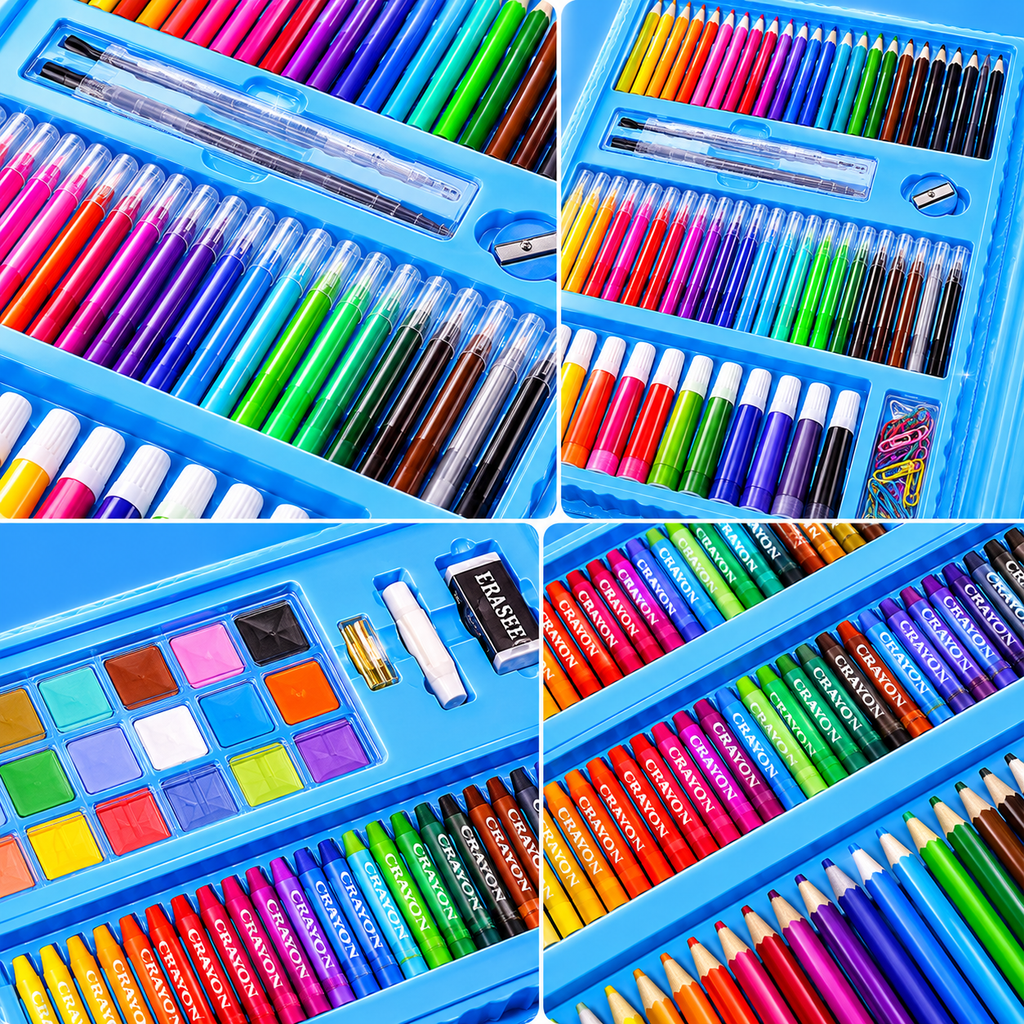 Coffret Dessin & Peinture Super Mega Art Set 208 Pièces – Kit Créatif Complet pour Enfants 3 Ans et +