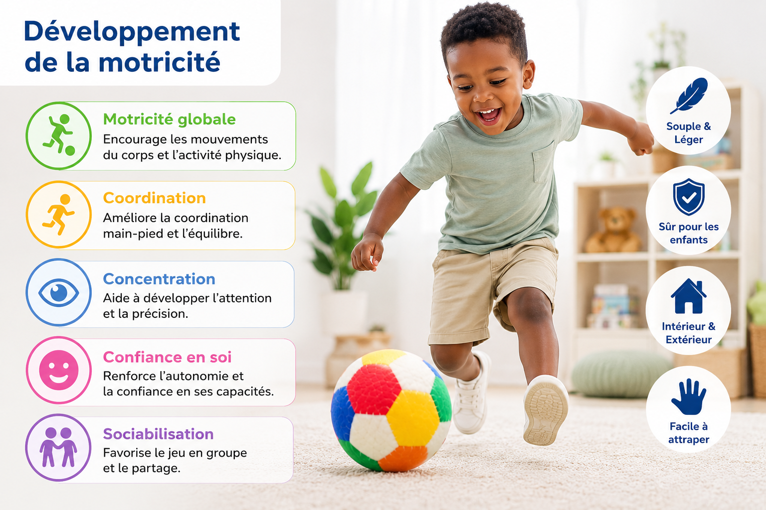 Ballon de Football Souple Multicolore 10 cm – Léger, Sécurisé et Amusant pour Enfants