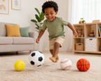 Lot de 4 Balles Souples Sportives pour Enfants – Football, Tennis, Baseball et Basketball