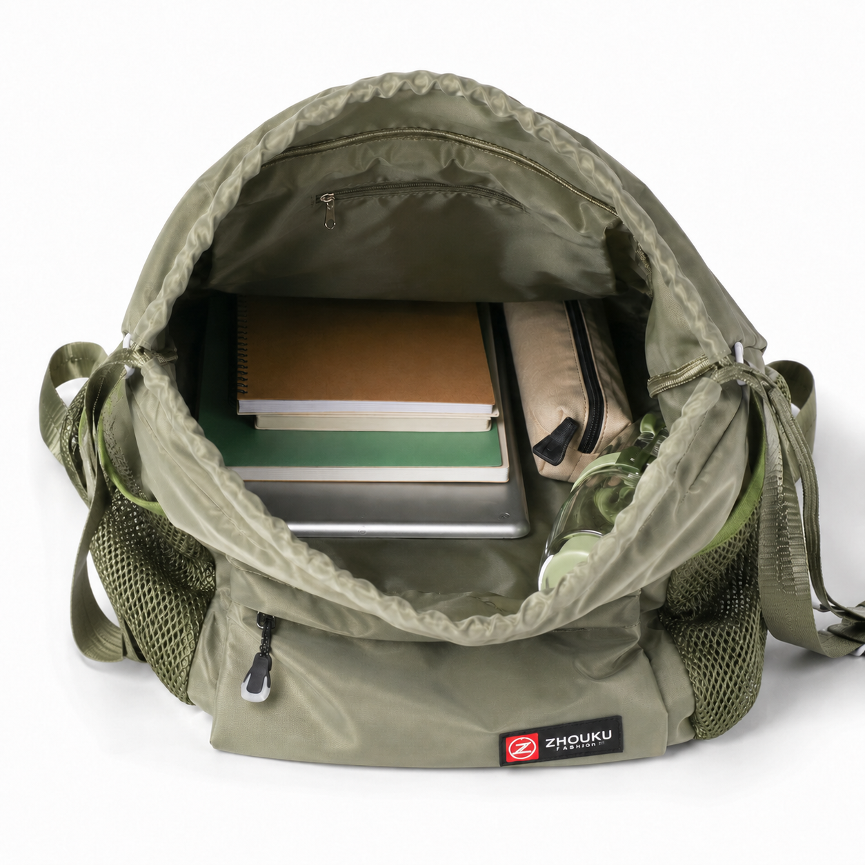 Sac à Dos à Cordon Vert Kaki - 40 cm – Léger, Spacieux et Polyvalent