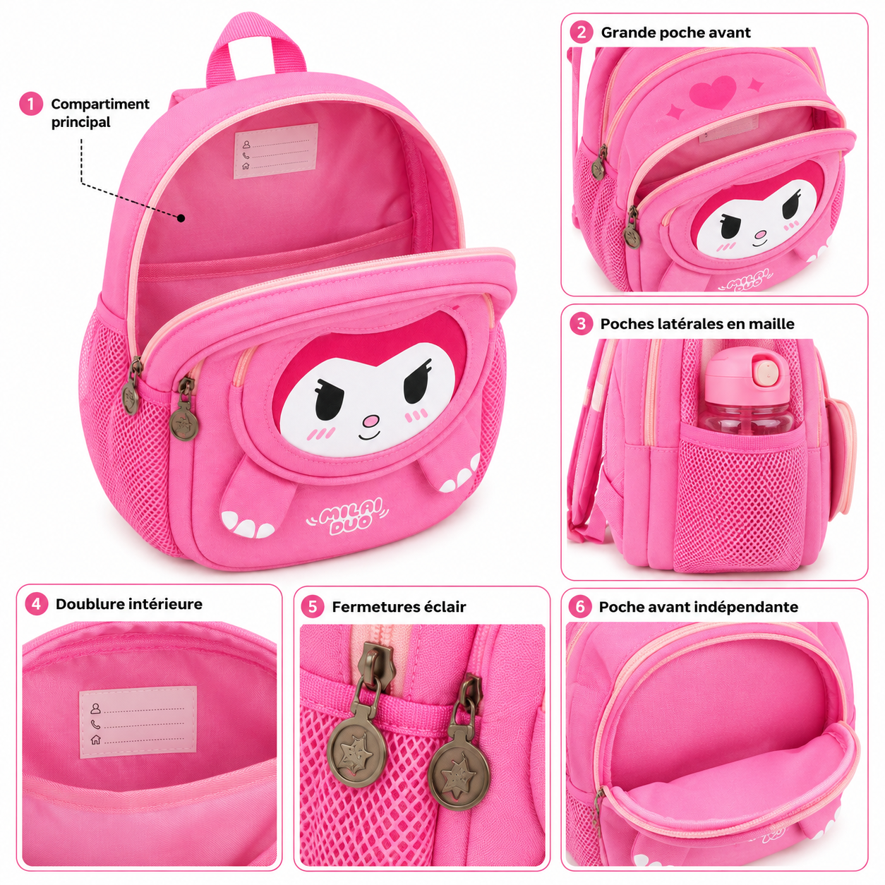 Sac à Dos Maternelle Dinosaure Milai Duo Rose 3D – 25 × 25 cm
