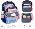 Sac à Dos Scolaire Enfant Lapin WLDA – Classes de CE & CM - Grande Capacité 41 × 30 × 16 cm – Bleu, Rose & Gris