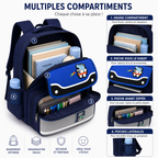 Sac à Dos Scolaire Enfant Dinosaure Bleu Marine & Bleu Royal - Classes de CM – Grande Capacité – Dos Respirant – Bretelles Rembourrées