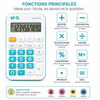 M&G Calculatrice de poche Blanche et Turquoise – Écran LCD et Touches Souples