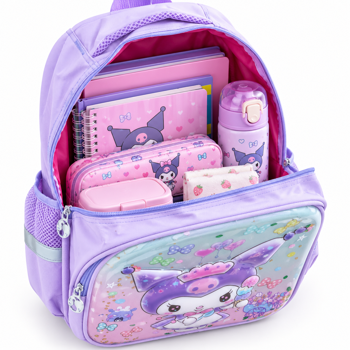 Sac à Dos Fille Kuromi Lilas 3D à Paillettes Mobiles - Classes de CE & CM – 38 × 30 × 17 cm