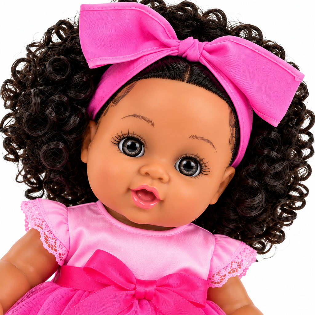 Poupée Bébé Fille Parlante 30 cm – Robe Rose & Grand Nœud