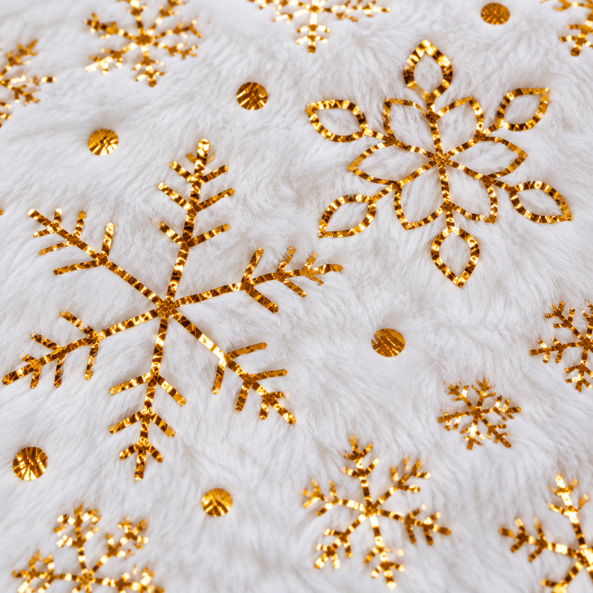 Jupe de Sapin de Noël Blanche 60 cm – Effet Fourrure & Flocons Dorés