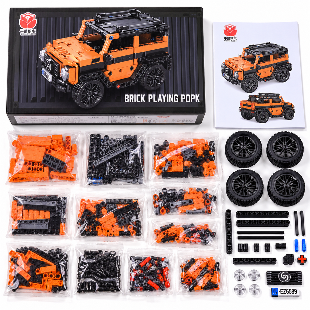 4x4 à Construire en Briques 12 x 11 x 22 cm – Véhicule Tout-Terrain Orange & Noir – 15 Ans+