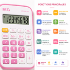 M&G Mini Calculatrice de Poche8 Chiffres – Rose & Blanche