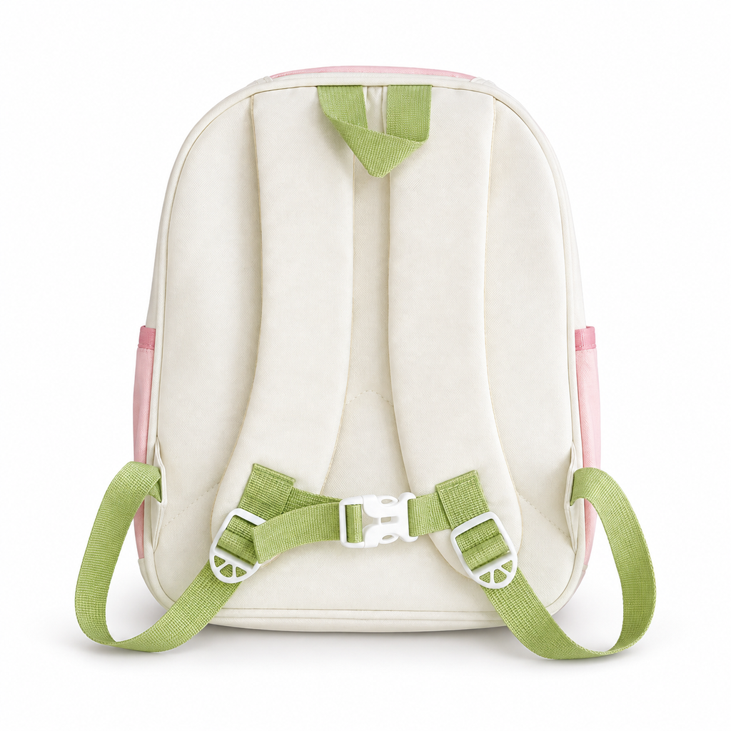 Sac à Dos Maternelle & CP P.Bear Kids Beige, Rose & Vert – 38 × 28 × 15 cm – 2 à 5 Ans