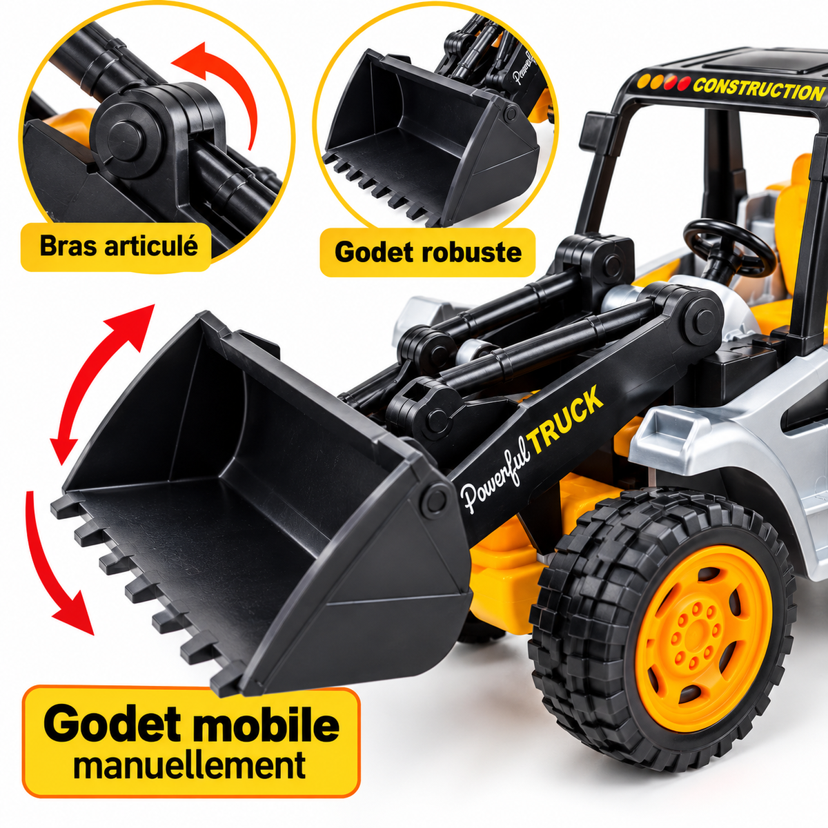 Chargeuse Bulldozer de Chantier Enfant avec Godet Mobile – 26 cm