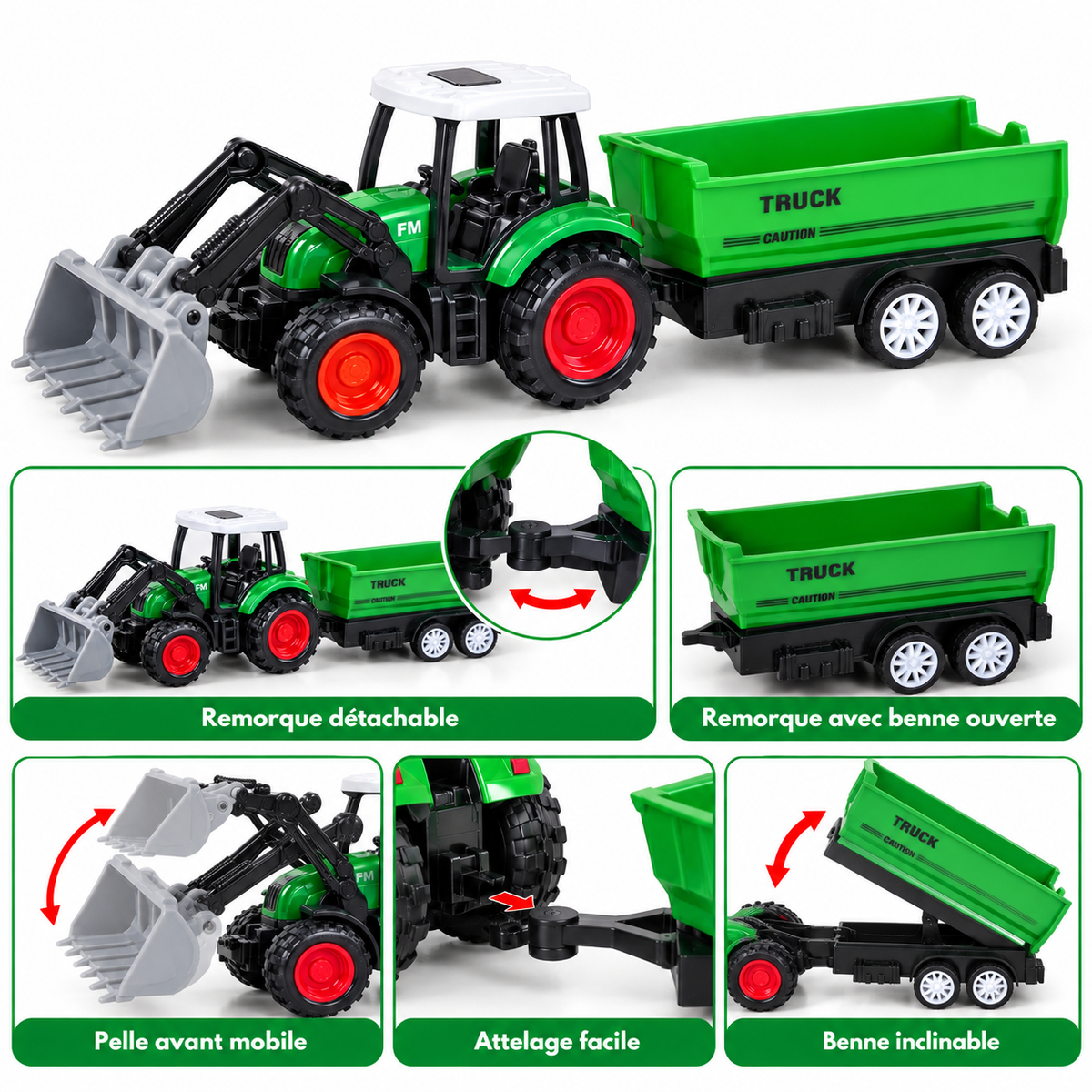 Set Ferme avec Tracteur Métal, Remorque, Animaux & Accessoires – 3 Ans+