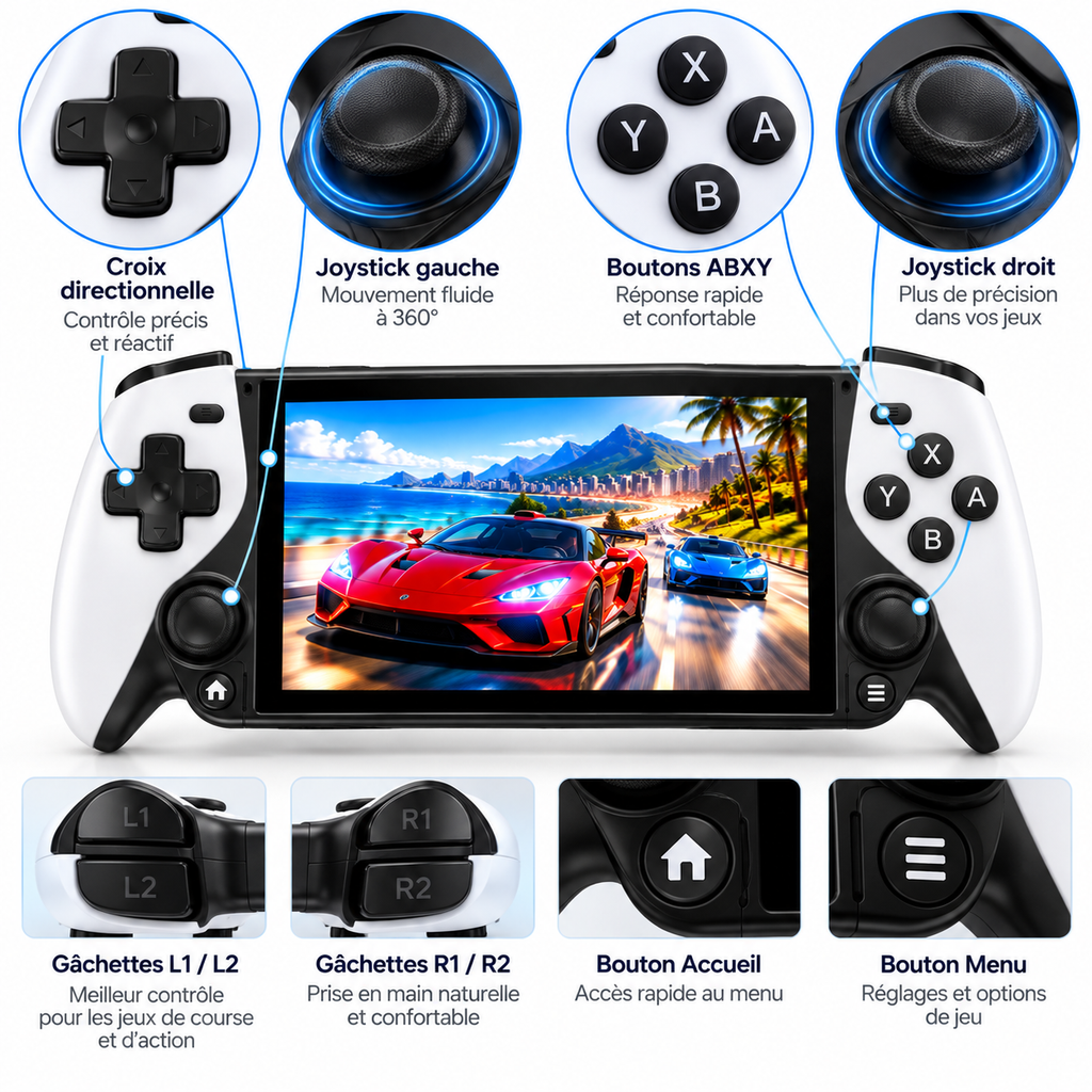 Console de Jeu Portable M25 – Écran IPS 4,3" – Jeux Rétro 3D – 64 Go