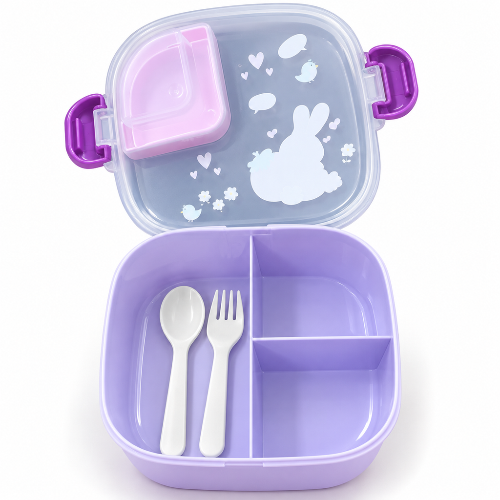 Set Lunch Box Compartimentée + Gourde 500 ml – Lapin Fraise Lilas