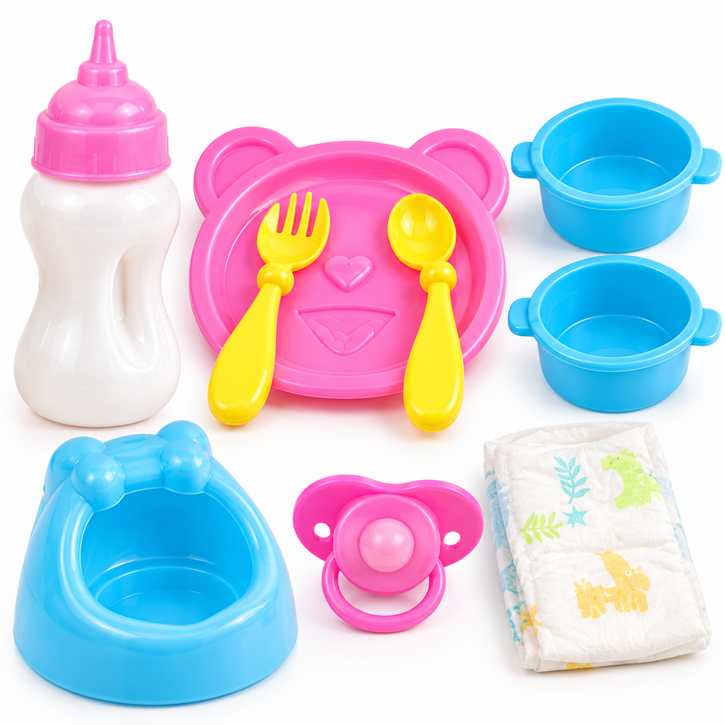 Poupée Bébé 30 cm avec Accessoires – Biberon, Pot, Tétine & Set Repas