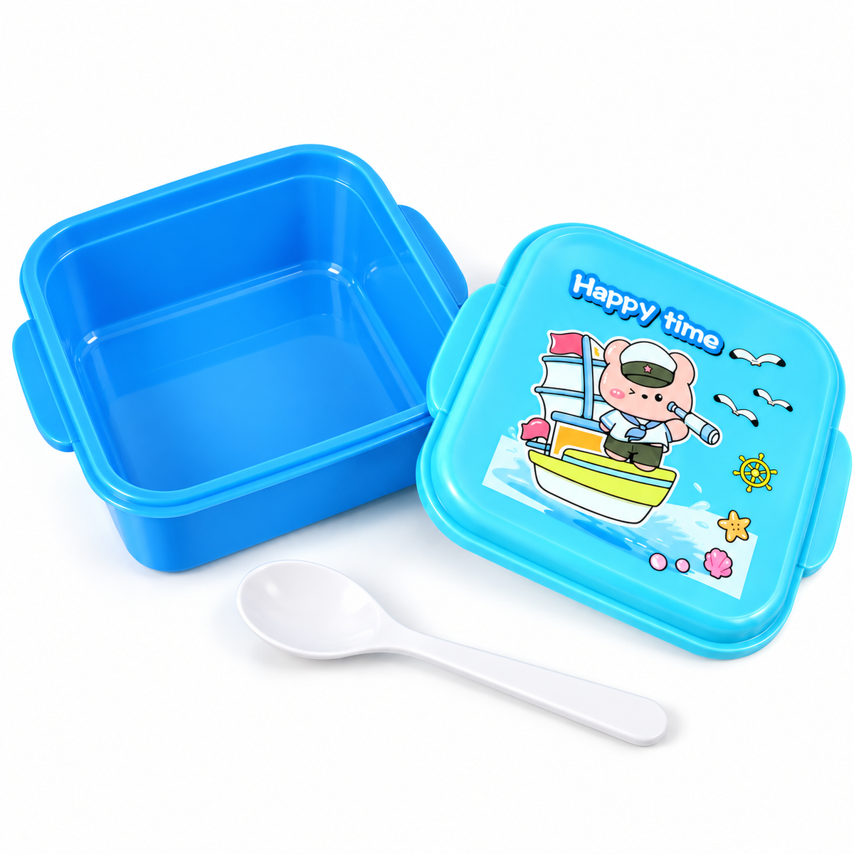 Set Lunch Box + Gourde Enfant Bleu Happy Time – Gourde 500 ml – 14 x 7 cm