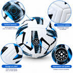 Ballon de Football Junior – 18 cm – Blanc, Noir & Bleu – 6 à 9 Ans