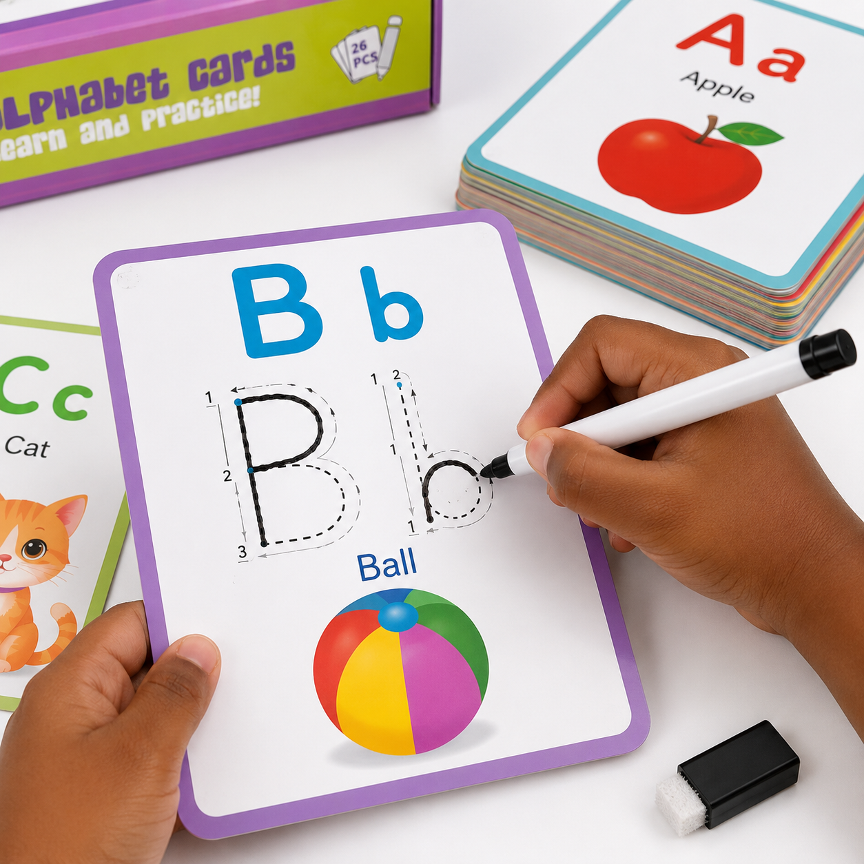 Cartes Alphabet Effaçables – Apprendre & Tracer les Lettres – 26 pièces