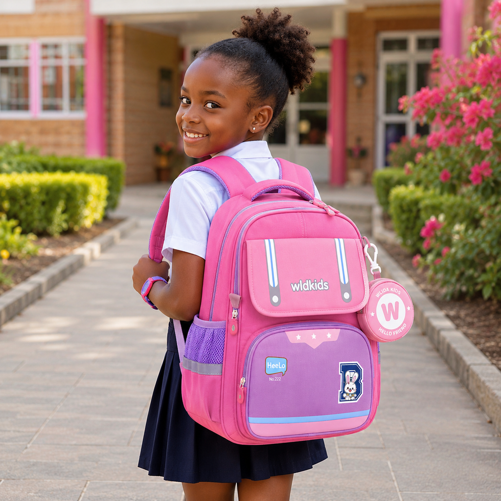 Sac à Dos Scolaire Enfant Wldkids Rose – Classes de CE & CM – Avec Trousse Ronde Amovible