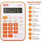 M&G Mini Calculatrice de Poche 8 Chiffres – Orange & Blanche