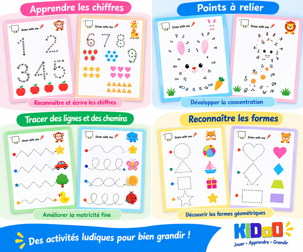 Coffret Éducatif Stroke Line Dot-to-Dot – 64 Activités de Tracé dès 3 Ans