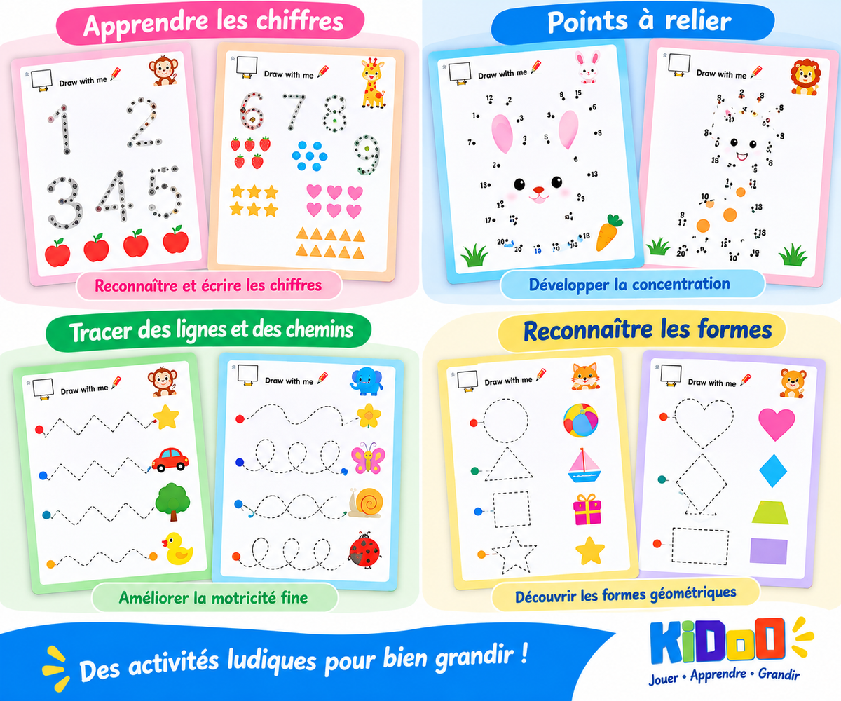 Coffret Éducatif Stroke Line Dot-to-Dot – 64 Activités de Tracé dès 3 Ans