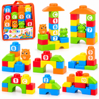 Sac de Blocs de Construction Enfant – 28 Pièces – Chiffres, Lettres & Figurines – 3 Ans+