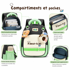 Sac à Dos Maternelle P.Bear Kids Gris, Beige et Vert – Enfant 2 à 5 Ans