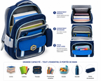 Sac à Dos Scolaire Enfant Astronaute WLDA – Grande Capacité pour Classes de CE et CM - 41 × 30 × 16 cm – Bleu
