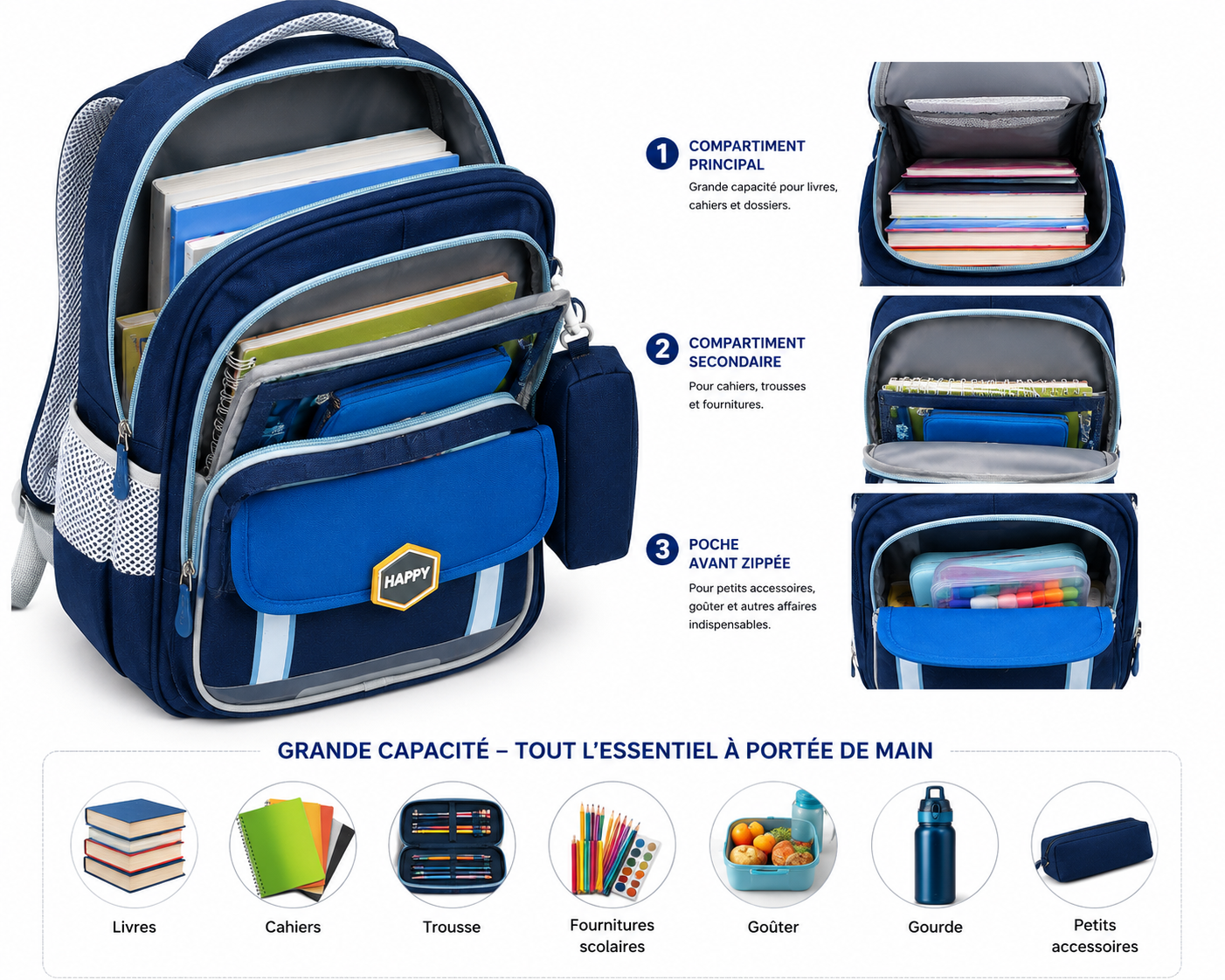 Sac à Dos Scolaire Enfant Astronaute WLDA – Grande Capacité pour Classes de CE et CM - 41 × 30 × 16 cm – Bleu