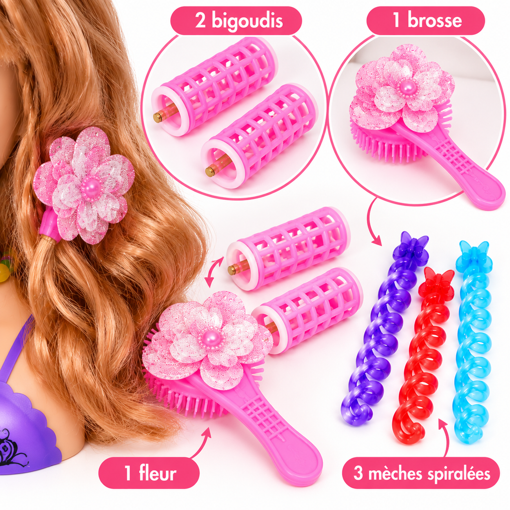 Tête à Coiffer et à Maquiller avec Accessoires – 21 × 8 × 21 cm – Dès 3 Ans