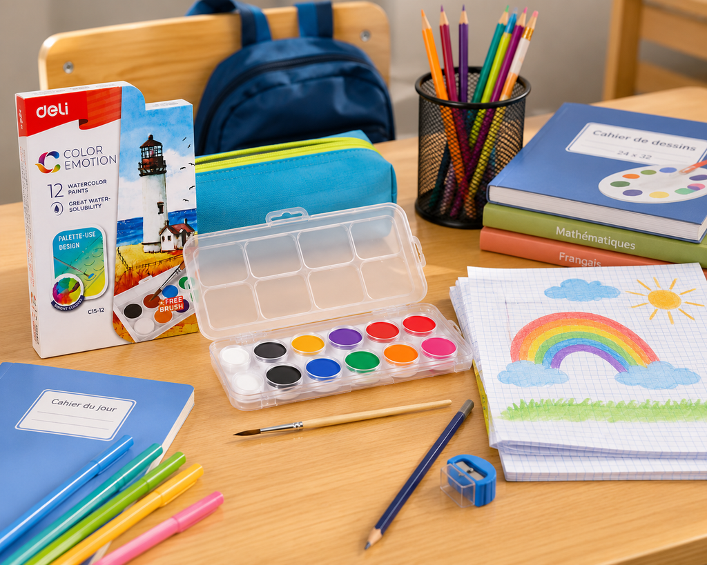 Deli Color Emotion Peinture Aquarelle  12 Couleurs avec Pinceau – Palette Créative Enfant