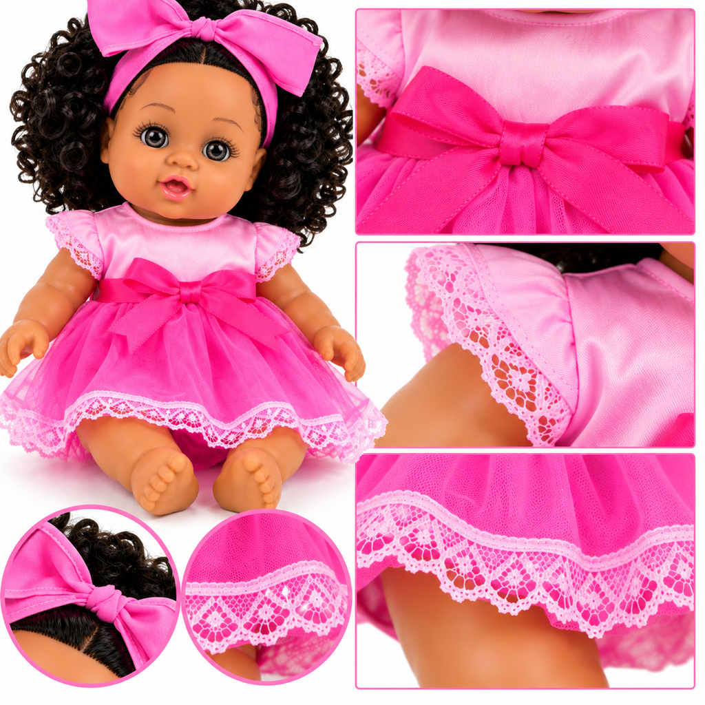 Poupée Bébé Fille Parlante 30 cm – Robe Rose & Grand Nœud