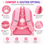 Sac à Dos Scolaire Fille Licorne Rose Classes de CM – Grande Capacité – Dos Respirant – Bretelles Rembourrées