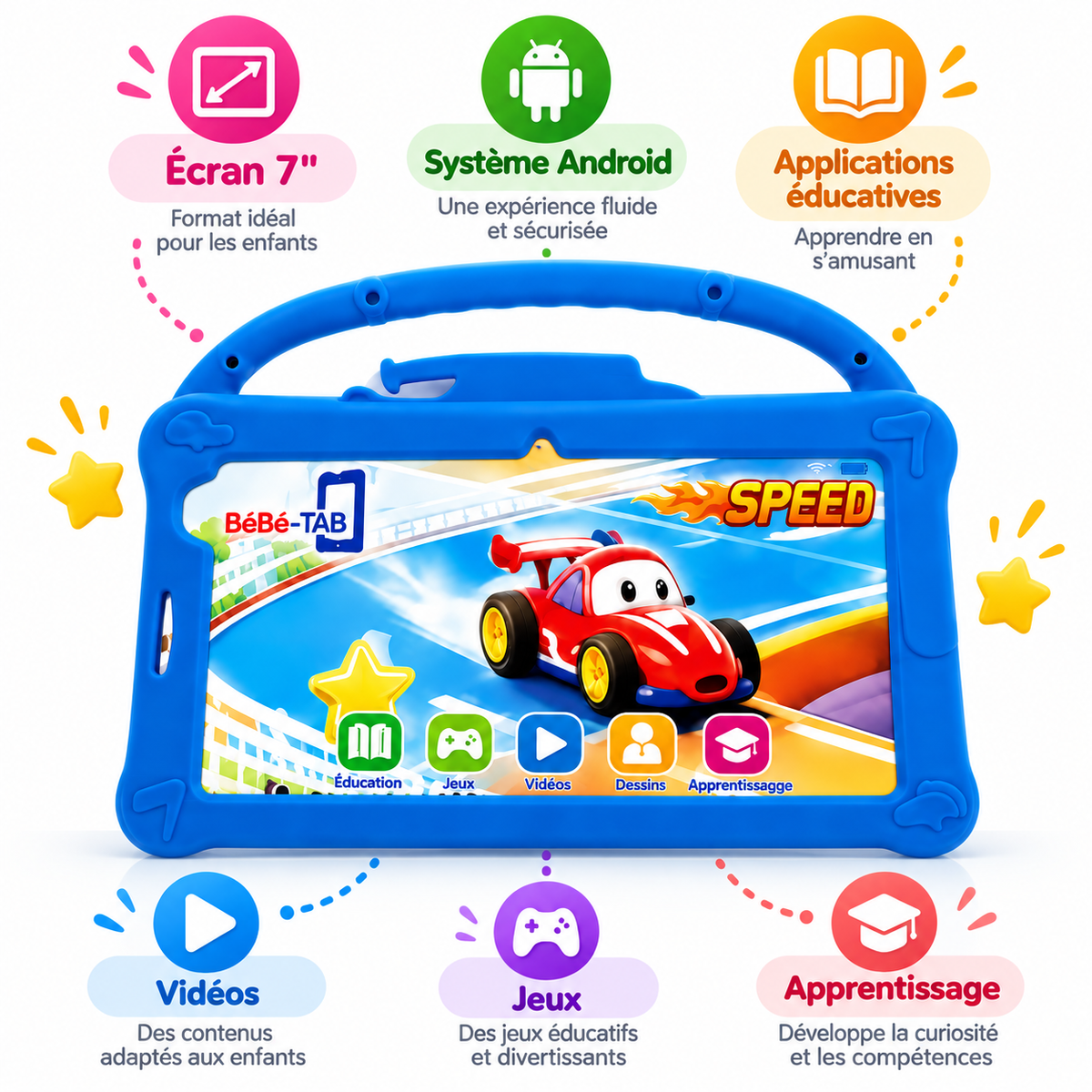 Tablette Enfant BéBé-TAB SPEED 7" – Android – 8 Go + 512 Go – 5G Dual SIM