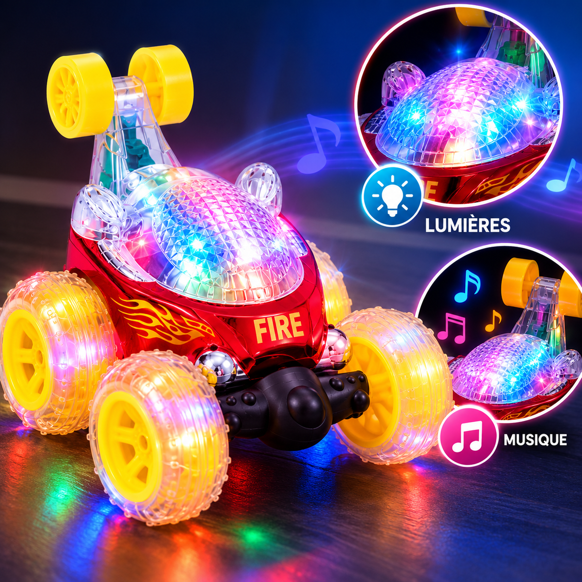 Voiture Acrobatique Télécommandée Stunt Cars No.102 – Rotation 360° – Lumières & Musique – Rechargeable
