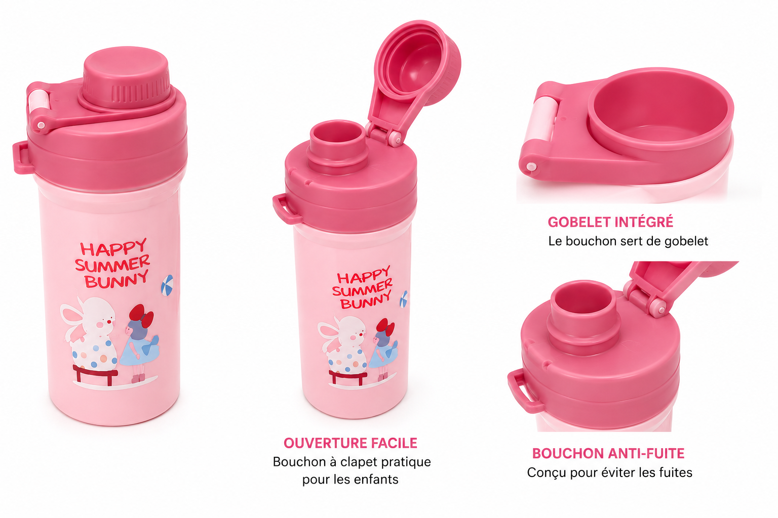 Set Repas Enfant Happy Summer Bunny – Lunch Box Compartimentée + Gourde Rose