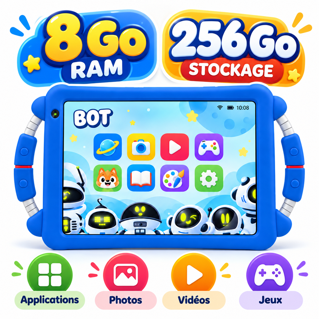 Tablette Enfant BéBé-TAB BOT 8" – Android – 8 Go + 256 Go – 5G Dual SIM