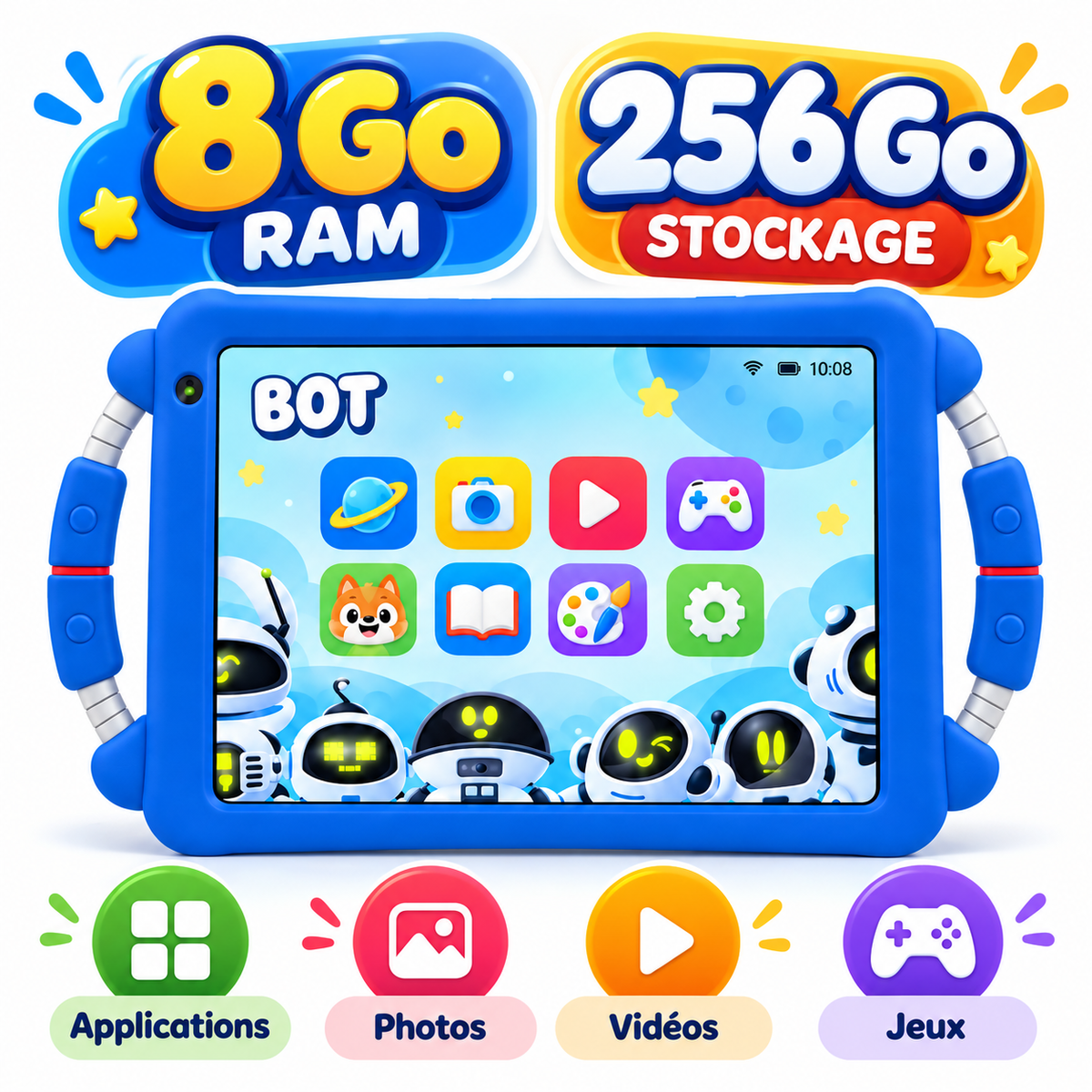 Tablette Enfant BéBé-TAB BOT 8" – Android – 8 Go + 256 Go – 5G Dual SIM
