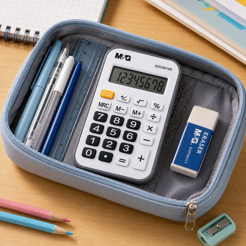 M&G Mini Calculatrice de Poche 8 Chiffres – Gris & Blanc